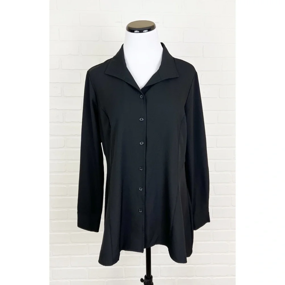 Linea by Louis Dell’Olio Black Long Sleeve Button Front Shirt Medium - Picture 1 of 7